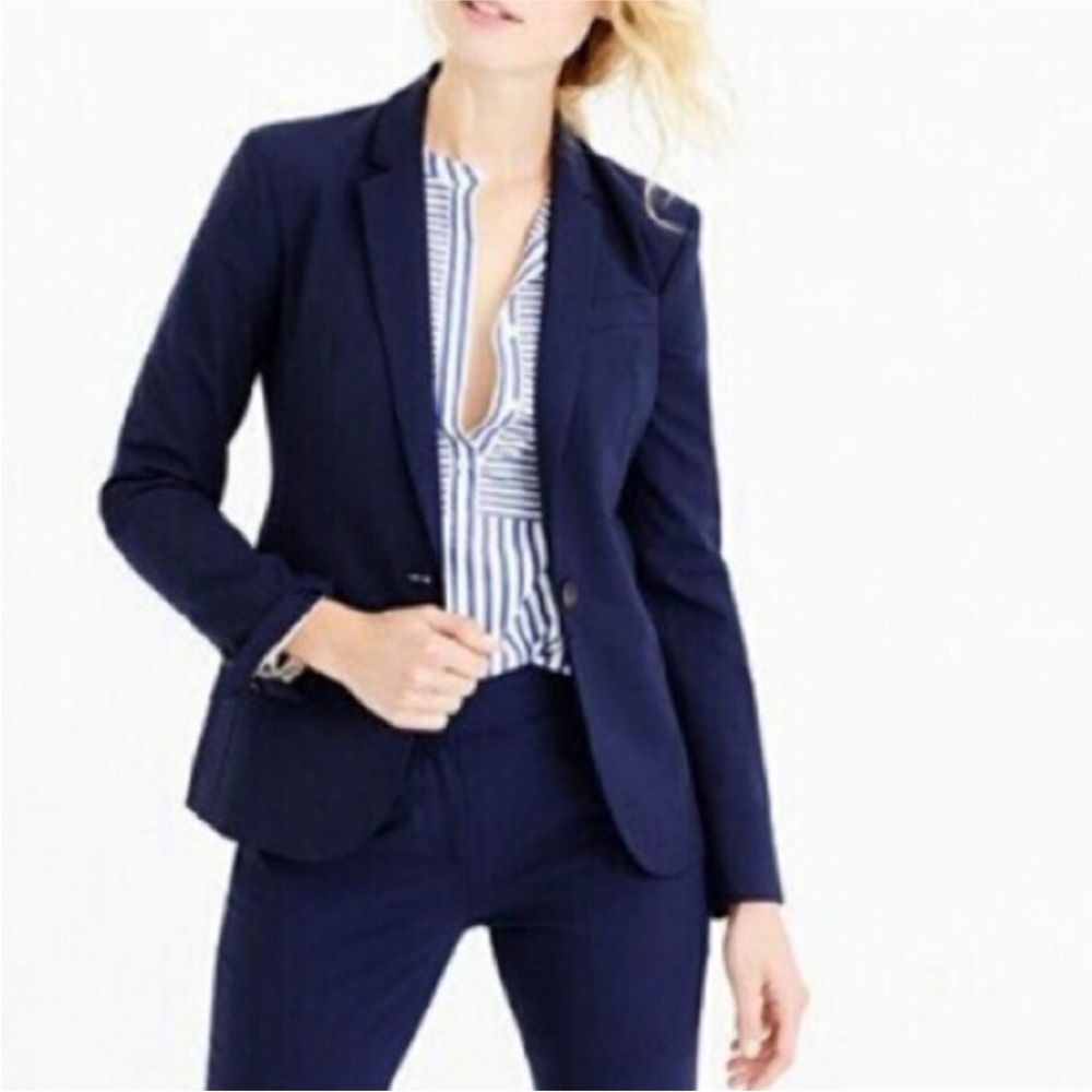 J.Crew Campbell Stretch Cotton Blazer Navy Sz 0 Style #E4777